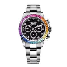 Moške luksuzne mavrične oblike, modne jeklene datumske večnamenske diamantne ohišje z diamantno številčnico, avtomatske mehanske ure