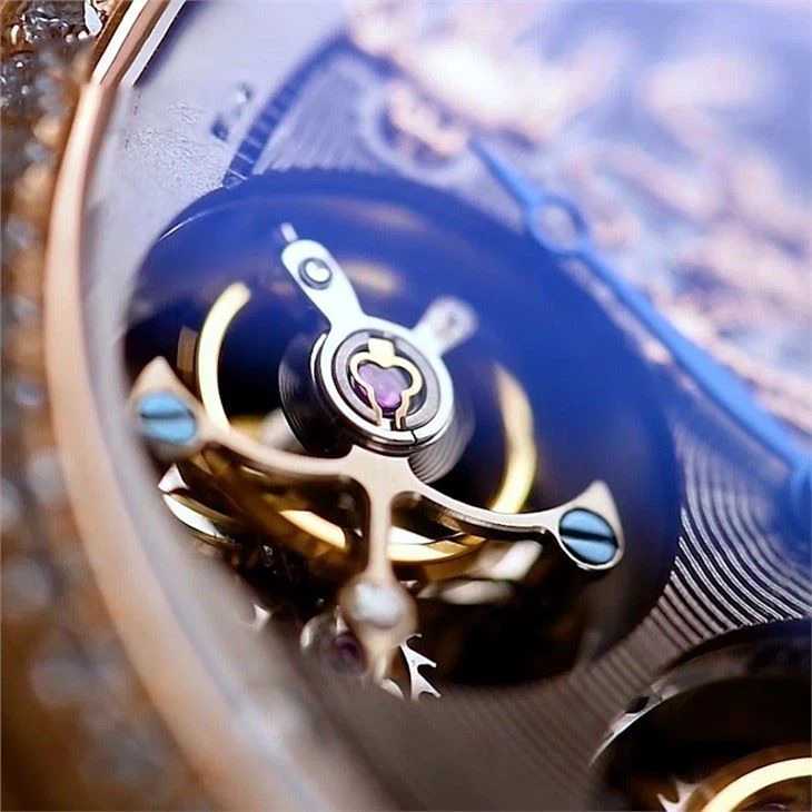 18k Gold Double Tourbillon Skeleton Movement Watch.